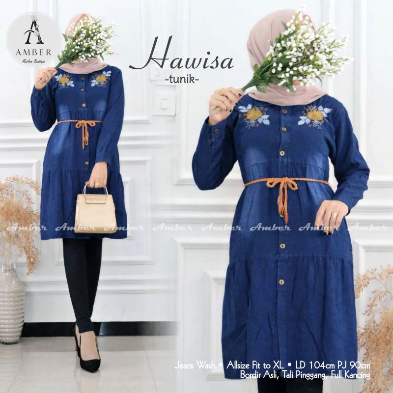 Hawisa tunik jeans bordir import mewah. Tunic hawisa remaja original by amber