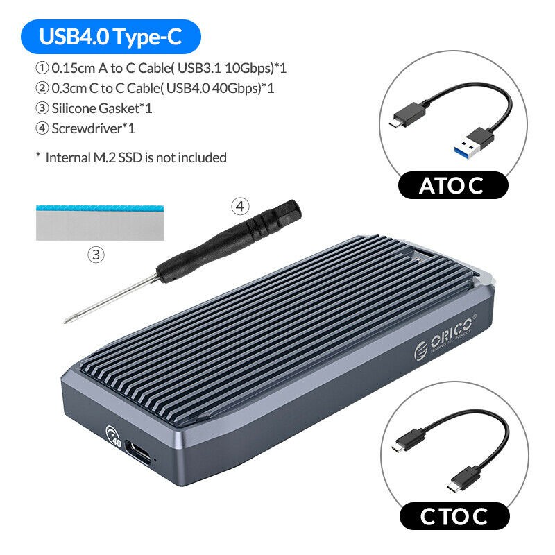 ssd m2 nvme enclosure orico aluminium usb 4.0 type-c 40Gbps m2v01-c4 - external ssd case m.2 usb4.0