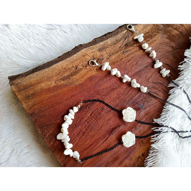 strap masker 2in1 batu krikil/strap rantai resin mawar