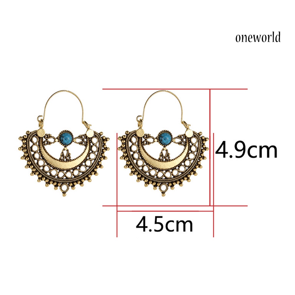 OW@ Ethnic Hollow Pattern Artificial Turquoise Chandelier Dangle Earrings Women Gift