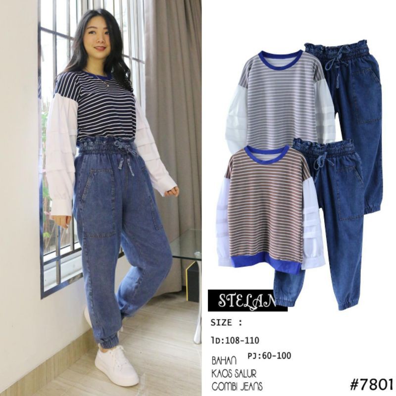 SETELAN KAOS SALUR KOMBI CELANA JEANS -BP