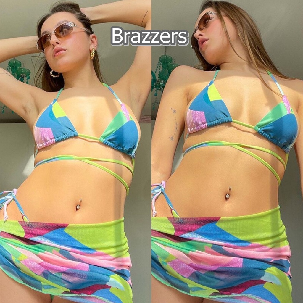 Bikini Swimsuit Set Bra Bh Pantai Tali Ikat Leher Belakang Segitiga Tanpa Kawat Setelan Dan Celana D