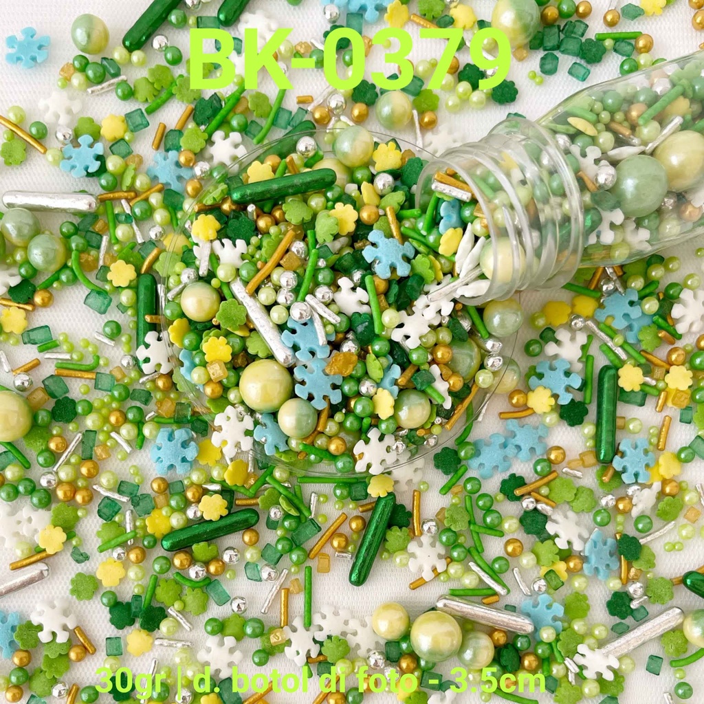 

BK-0379 SPRINKLES SPRINKLE SPRINGKEL 30GR HIJAU SNOWFLAKES FROZEN