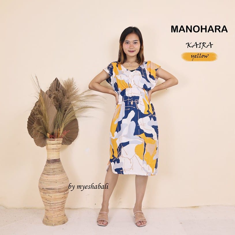 Daster Manohara Bali LD 105 cm / Dress Bali manohara motif Kekinian Murah dan Nyaman-KAIRA YELLOW