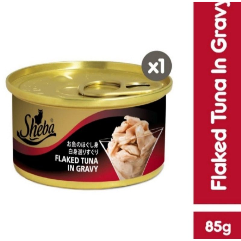 sheba flaked tuna in gravy 85g - makanan basah kaleng 85g