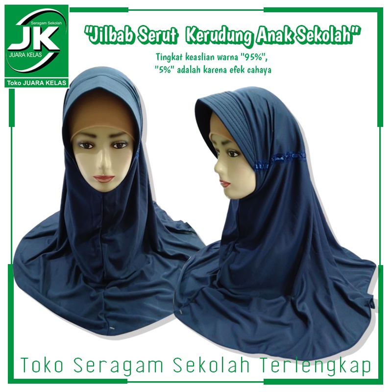 [JK] Jilbab Bergo Serut Polos Biru - Kerudung Bergo Biru Seragam Sekolah SMP