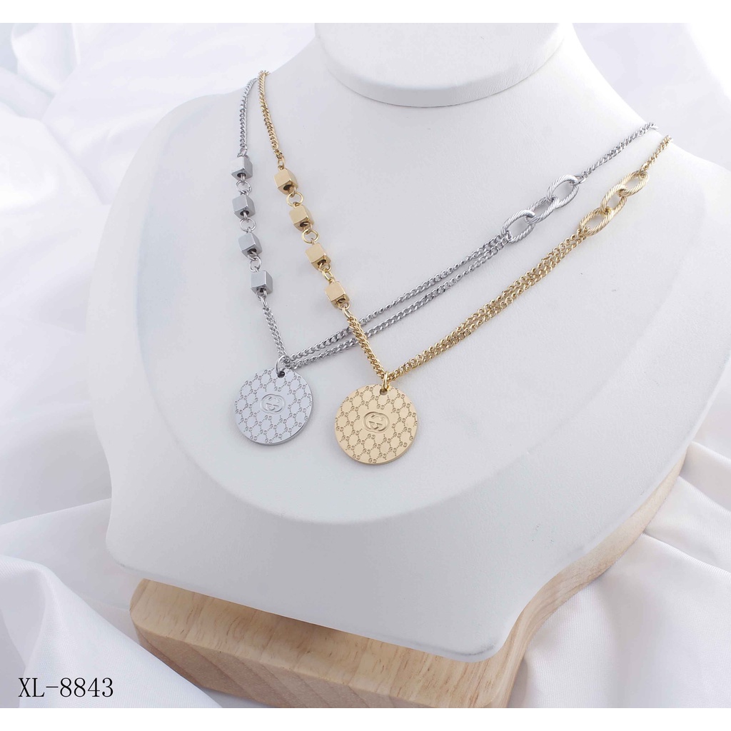 Kalung Titanium Dobel Rantai Perhiasan Fashion 8843