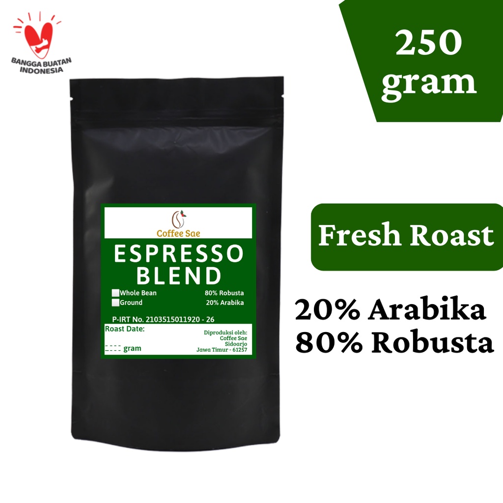 

KOPI ESPRESSO BLEND 250gram Biji atau Bubuk Kopi House Blend 250 gram Robusta dan Arabika 80:20