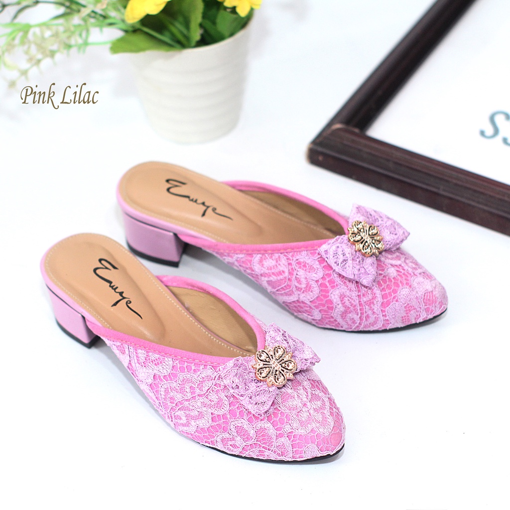 EMYE- Heels Pesta Bustong Anak-anak dan Remaja Brukat Glitter Pita Original Terbaru Murah Mewah