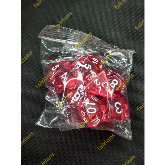 Dadu/Dice DND Polyhedral set isi 7 (Transparent Red)