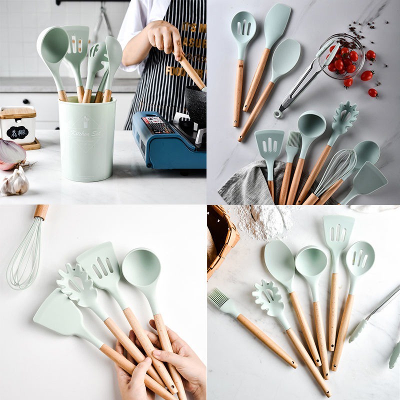 Silicone Utensil Set isi 12pcs Spatula Silicone Set BPA Free + Wadah + Alas Sendok