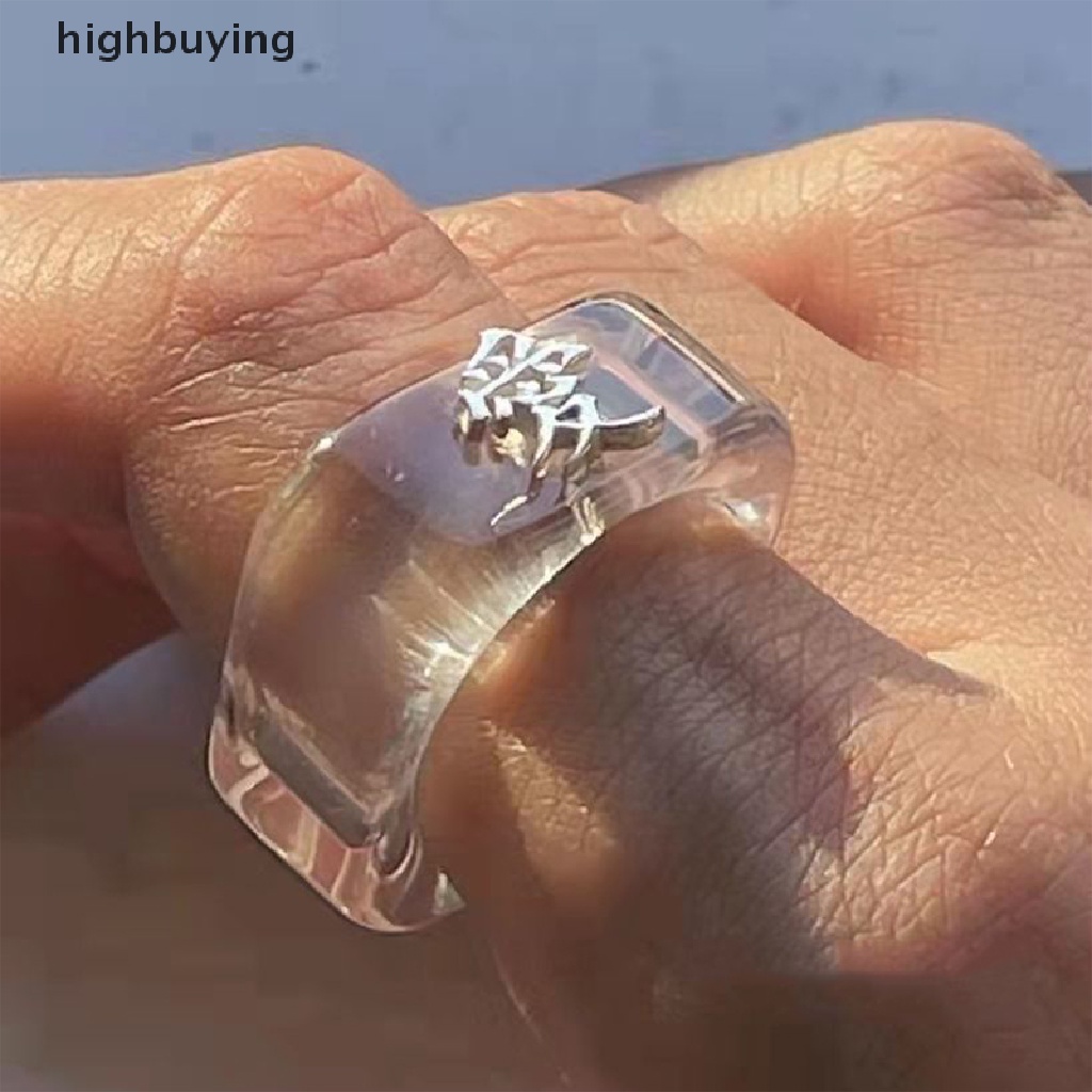 Hbid Cincin Resin Transparan Motif Tulisan Love Gaya Vintage Korea Untuk Wanita