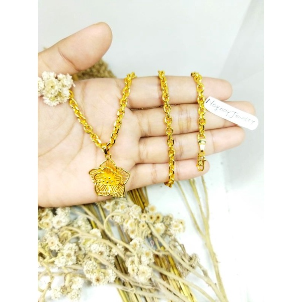 Kalung koin medan  mawar 3 suku uk 60cm cocok untuk kondangan / hijab ( warna seperri emas 24k)