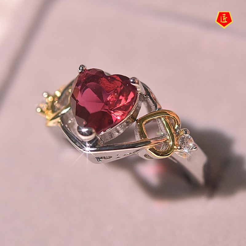 [Ready Stock]Fashion Elegant Rose Red Heart-Shaped Diamond Ring