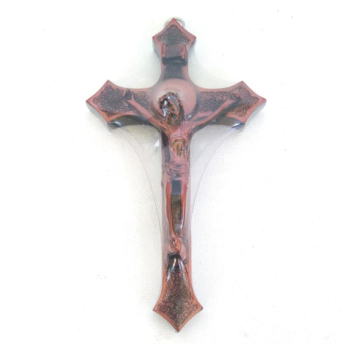 AGR75 Salib Dinding Runcing Courpus Yesus Medali Benedictus 22 cm