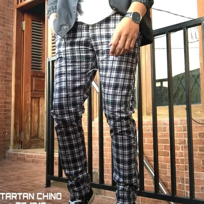 CELANA TROUSER TARTAN PANTS PRIA KOTAK - Abu-abu, 27