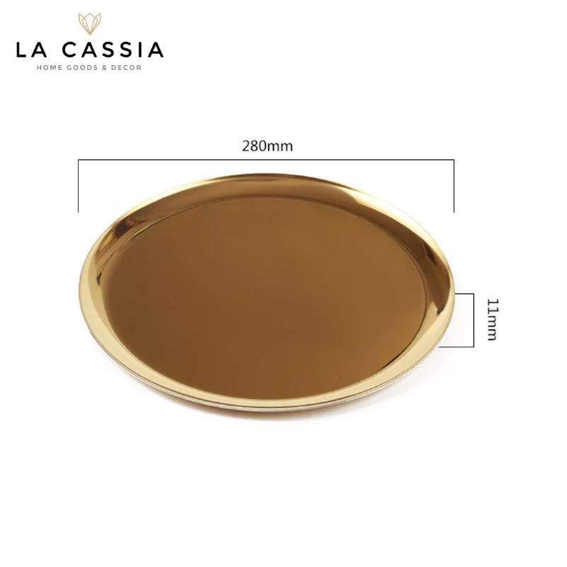 𝑳𝒂 𝑪𝒂𝒔𝒔𝒊𝒂 𝑯𝒐𝒎𝒆 GOLD TRAY ROUND STAINLESS STEEL ACCESSORIES LARGE PERFUME VANITY BATHROOM DESSERT