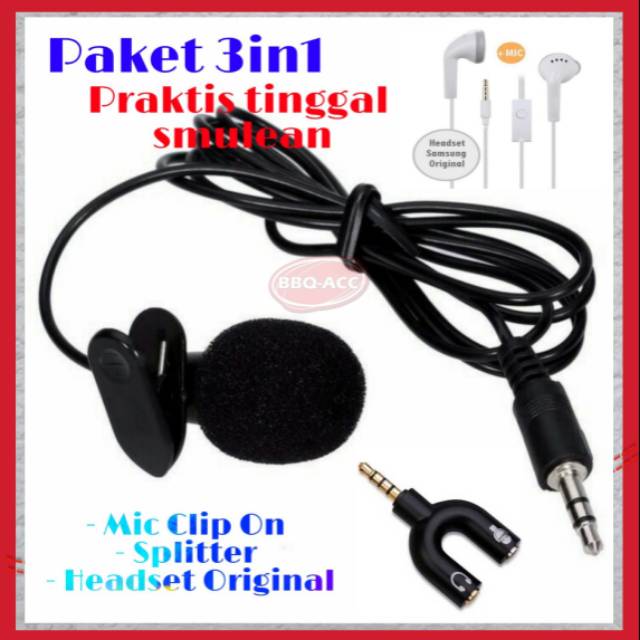 Paket Smule 3in1 Microfon Clip On Splitter Y Dan Headset Original Murah