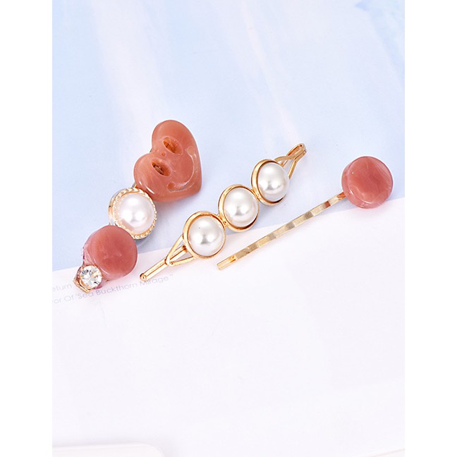 LRC Jepit Rambut Fashion Pink Alloy Pearl Love Hair Clip F44133