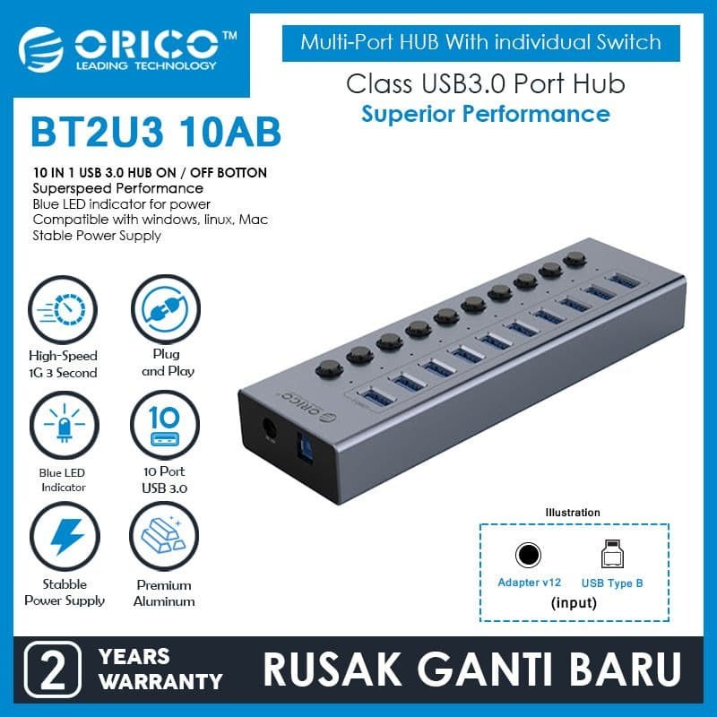 ORICO BT2U3-10AB 10 port USB Hub With Individual Switches