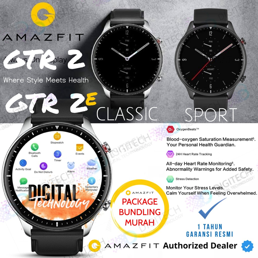 Smartwatch Amazfit GTR 2 - GTR 2e Amoled Blood Oksigen Play Music Bluetooth Call 5 ATM Spo2 Fashion 