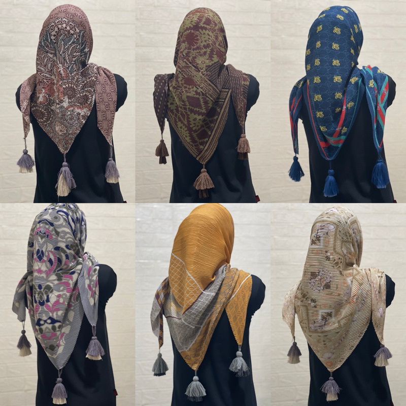 SEGIEMPAT PLISKET MOTIF TASEL HIJAB VOAL PLISKIT SEGIEMPAT MOTIF PLISKET PREMIUM