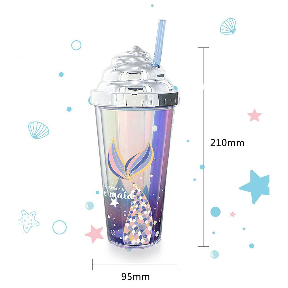 R-FLOWER 420ml Botol Air Dinding Ganda Ins Gaya Dengan Sedotan Perlengkapan Minum Gradien Glittery Mermaid Juice Teh Susu Mug