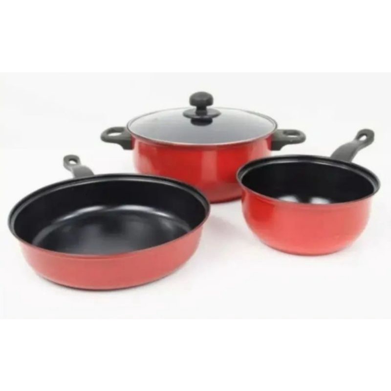 Panci  Set 3in1 Cookware Alat Masak Teflon Panci