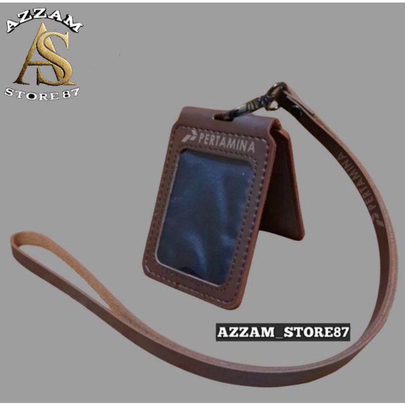 

Holder ID Card Kulit - Tali Lanyard Nametag Model Lipat PERTAMINA