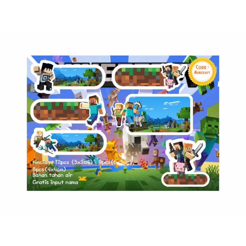 

STICKER LABEL NAMA CUSTOM Character MINECRAFT