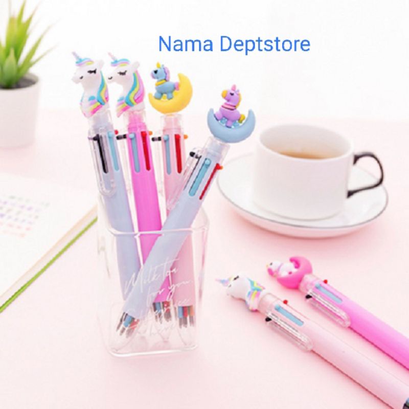 Nama - Stationary Pulpen Mekanik Unicorn 6 Warna Multicolor