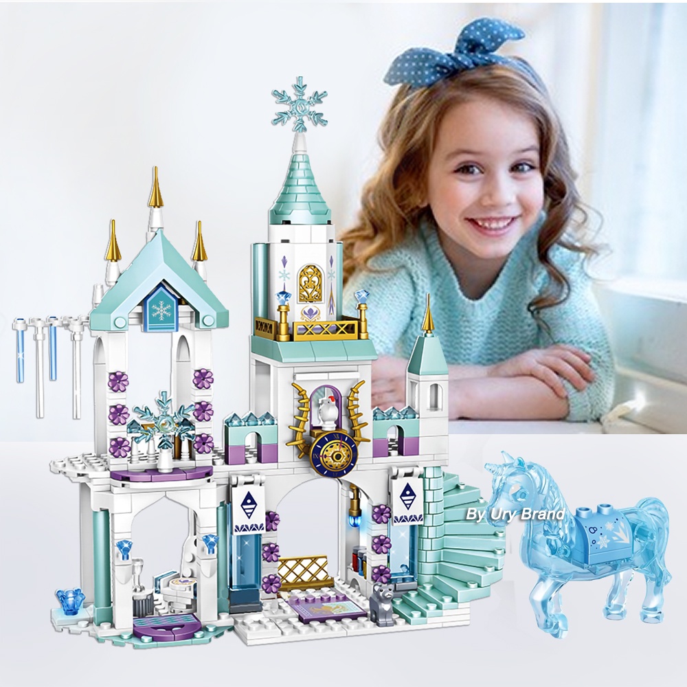 360pcs / Set Mainan Balok Bangunan Desain Kastil Film Frozen Princess Elsa Untuk Hadiah Natal