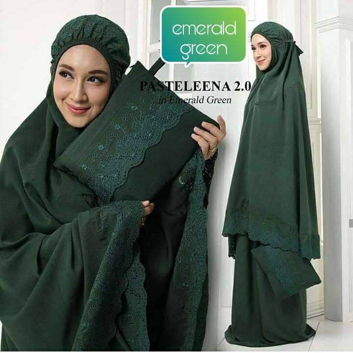 Mukena khadijah pasteleena free tas cantik bordir renda mewah pastelina katun mikro