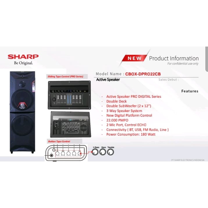 SHARP CBOX D PRO 22 CB SPEAKER AKTIF DOUBLE SUBWOOFER / DPRO22CB