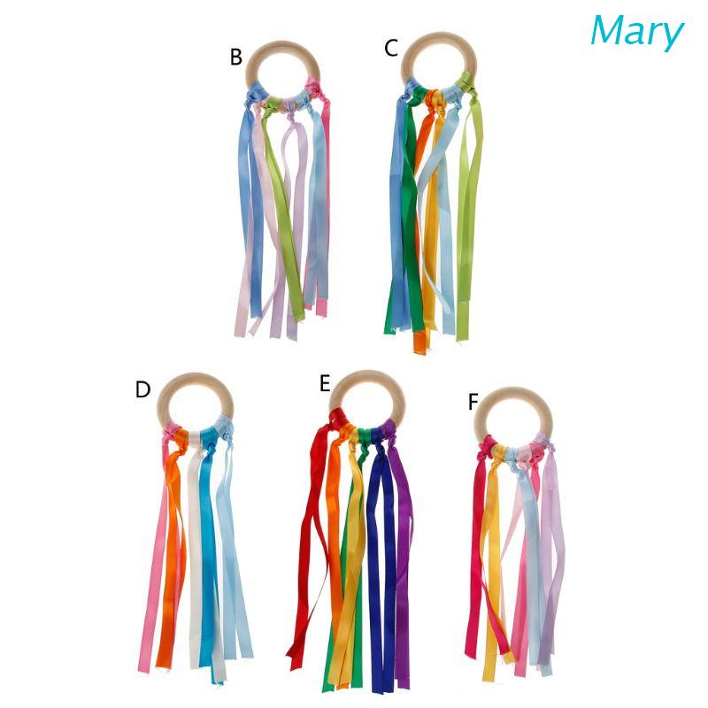 Mary Mainan Teether Ring Kayu Warna Pelangi Untuk Bayi Newborn