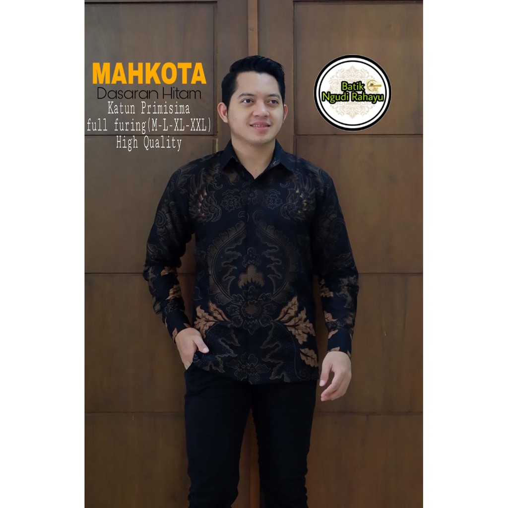 MAHKOTA ATASAN KEMEJA BATIK PRIA LENGAN PANJANG FULL FURING M L XL XXL JUMBO