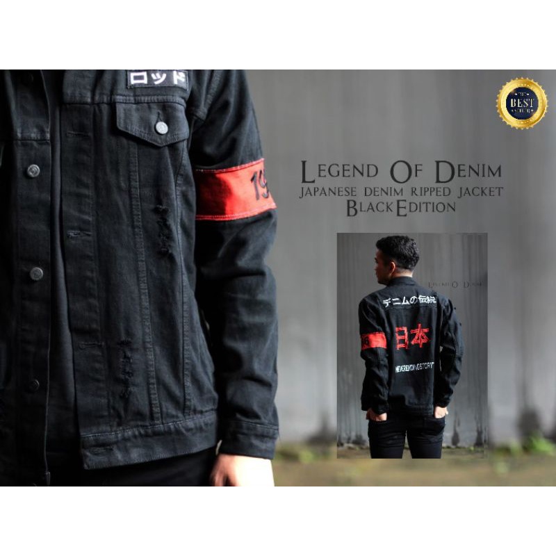 Japanese denim ripped jacket black edition/jaket jeans Japanese premium/jaket pria LEGEND OF DENIM