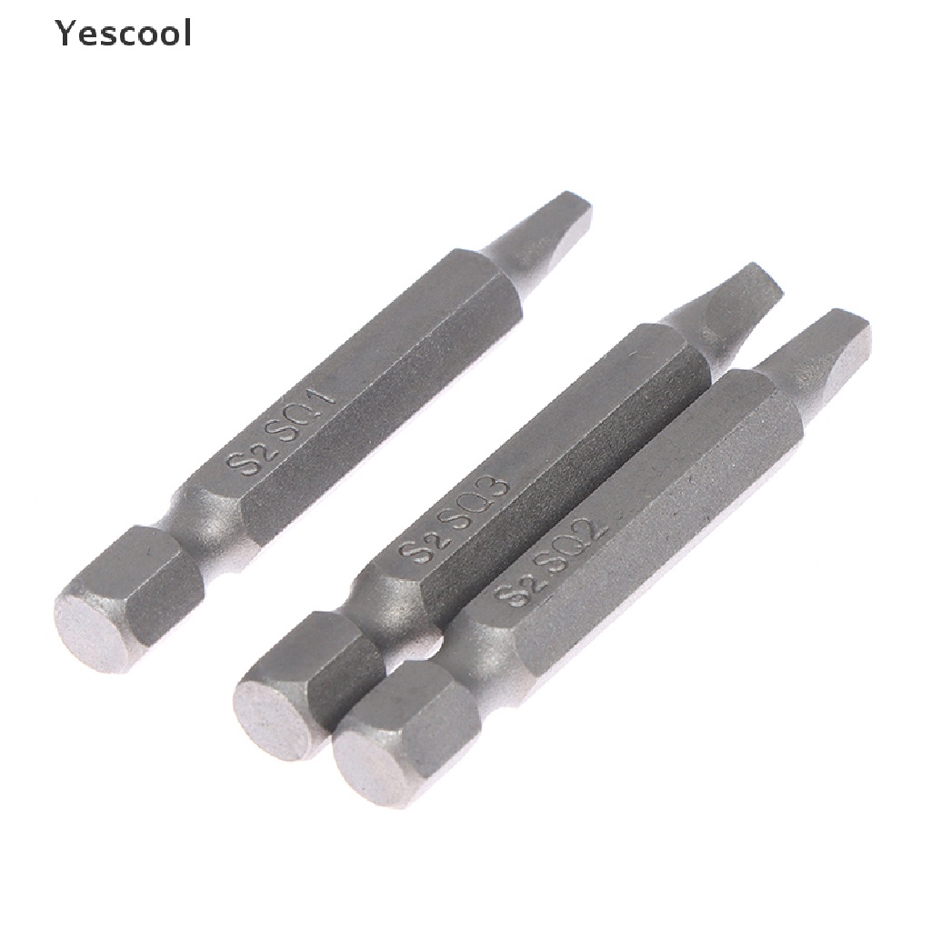 Yescool 3Pcs Mata Bor Obeng Kepala Persegi 50mm SQ2 S2 Bahan Baja Bits