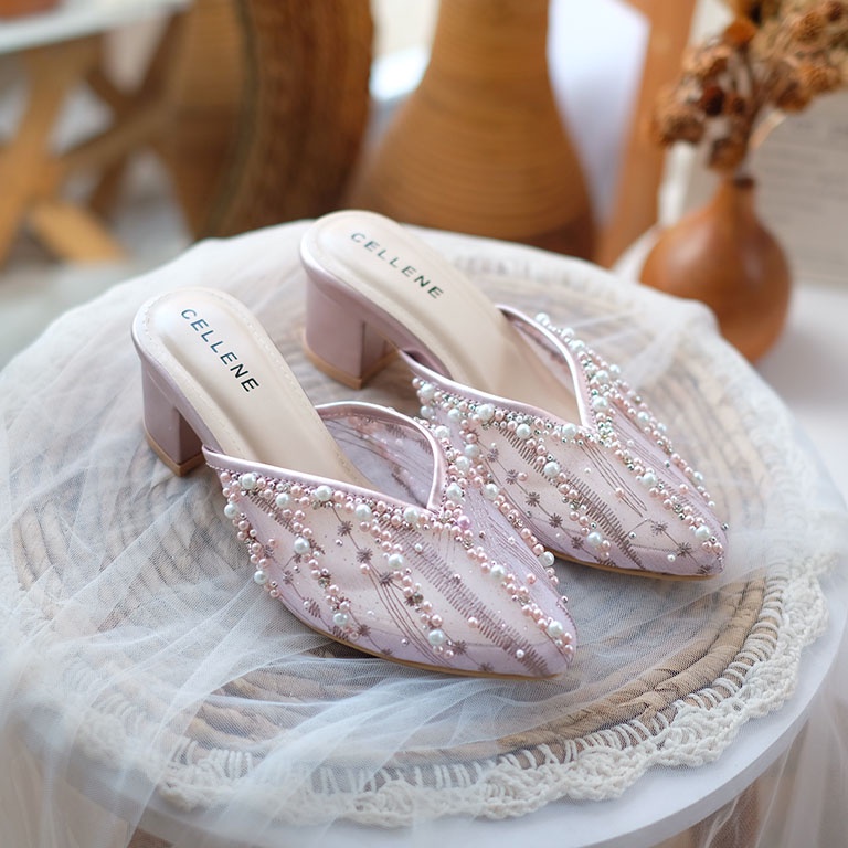 𝗖𝗘𝗟𝗟𝗘𝗡𝗘 • Irish Beads Heels (8warna) / wedding shoes brokat payet 5cm