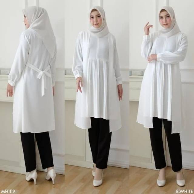 TUNICA WHITE PLISKET L Busana Muslim Pilihan Original Kualitas Branded Realpict