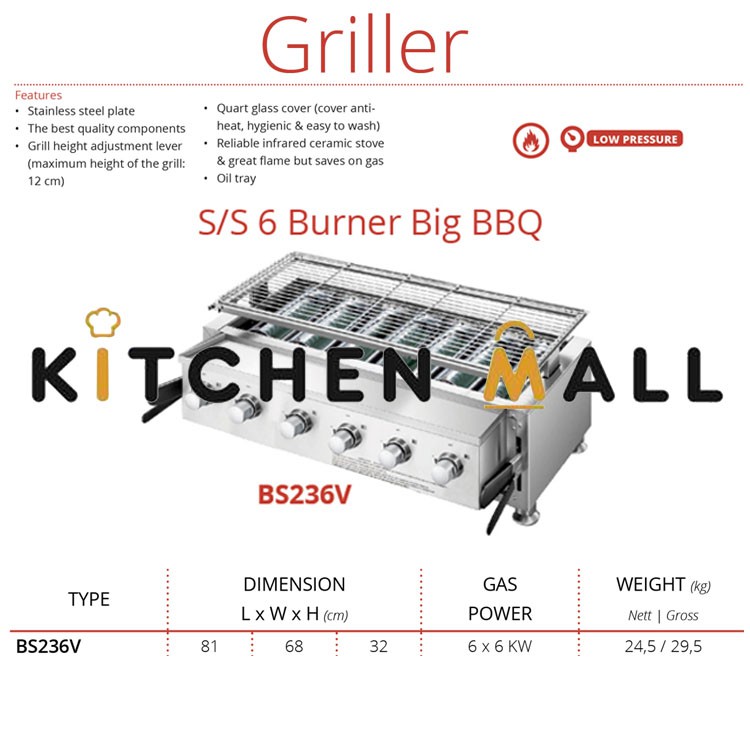 GETRA BS236V SS 6 BURNER BIG BBQ - KOMPOR PANGGANGAN 6 TUNGKU BESAR