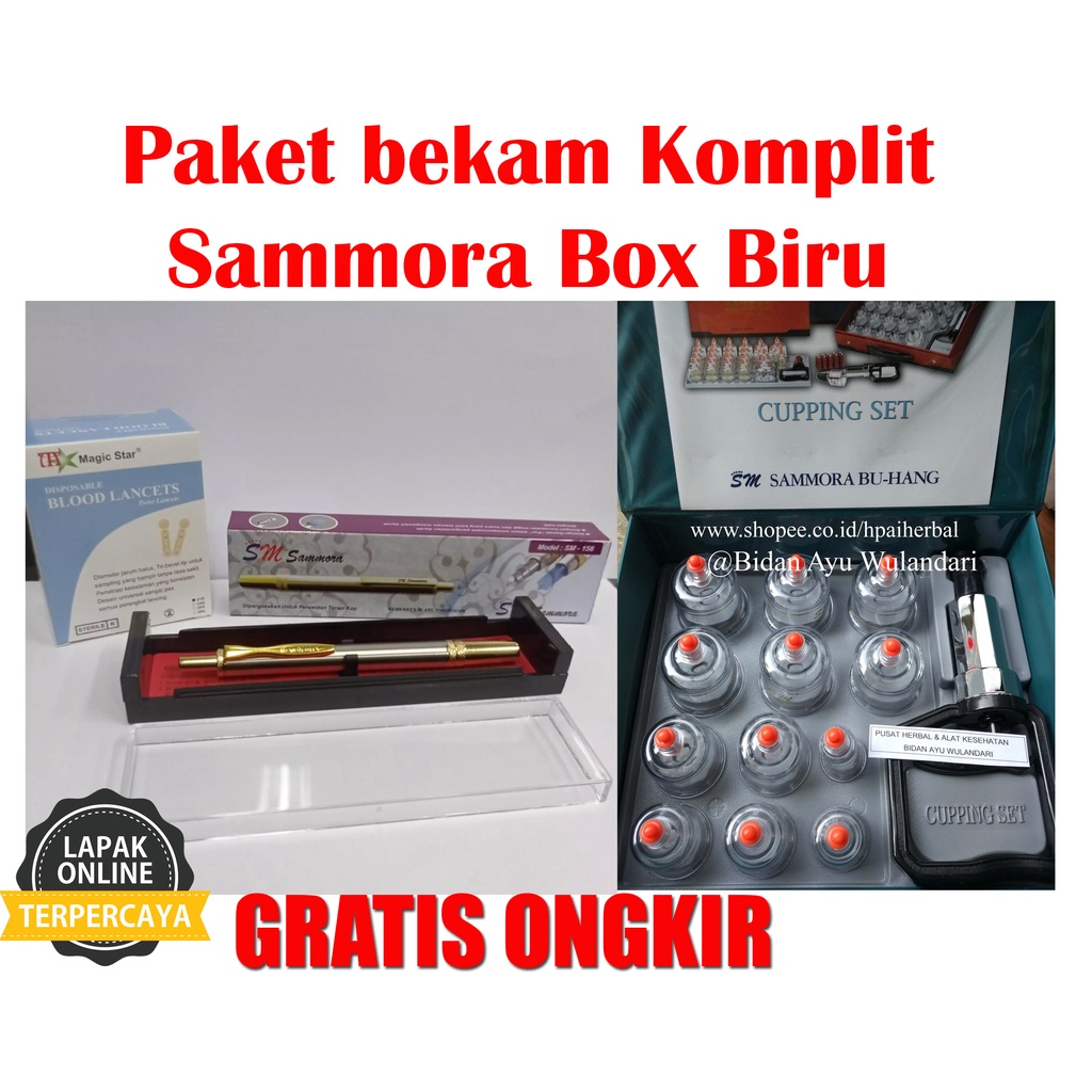 Bekam Komplit Sammora Paket Bekam 12 Kop Biru dengan Pen Bekam dan Jarum Sekali Pakai