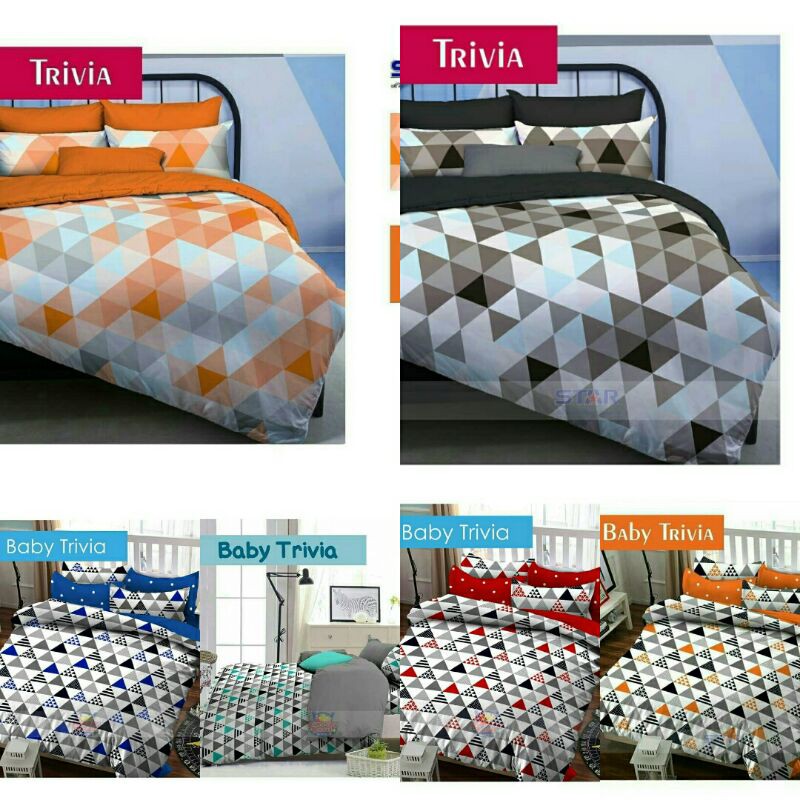 Katun Lokal Original Grade 1 kain Sprei meteran bahan Star Deluxe motif Trivia (segitiga besar) & Ba