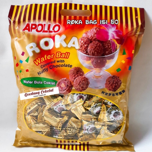 

Ay00! Apollo Roka Wafer Ball Coklat Covered With Milk Pandan Nutty Chocolate Isi 50 Pcs / 70 Pcs