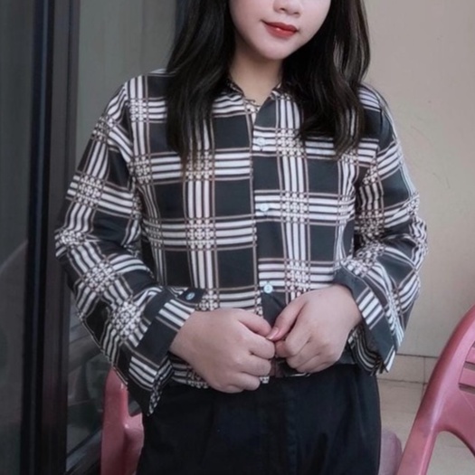 Tartan Crop Top Blouse / Tartan Outer Crop