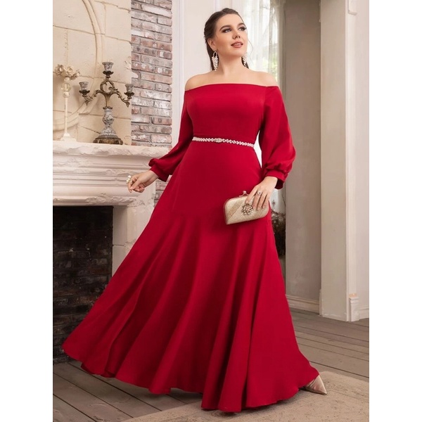 GLADIS GOWN - Dress pesta wanita maxi A line longdress big siz jumbo ukuran besar plus size sabrina 