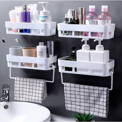 Rak Tempel Dinding Persegi/ Rak Kamar Mandi/ Rak Holder Tempel/ Tempat Peralatan Dapur Dan Kamar Mandi Toilet/ Rak Gantung Multifungsi