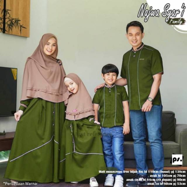 Couple Keluarga Family Set Gamis + Kemeja Dewasa & Kemeja Anak<Lebaran 2020> NAjwa Family warna baru