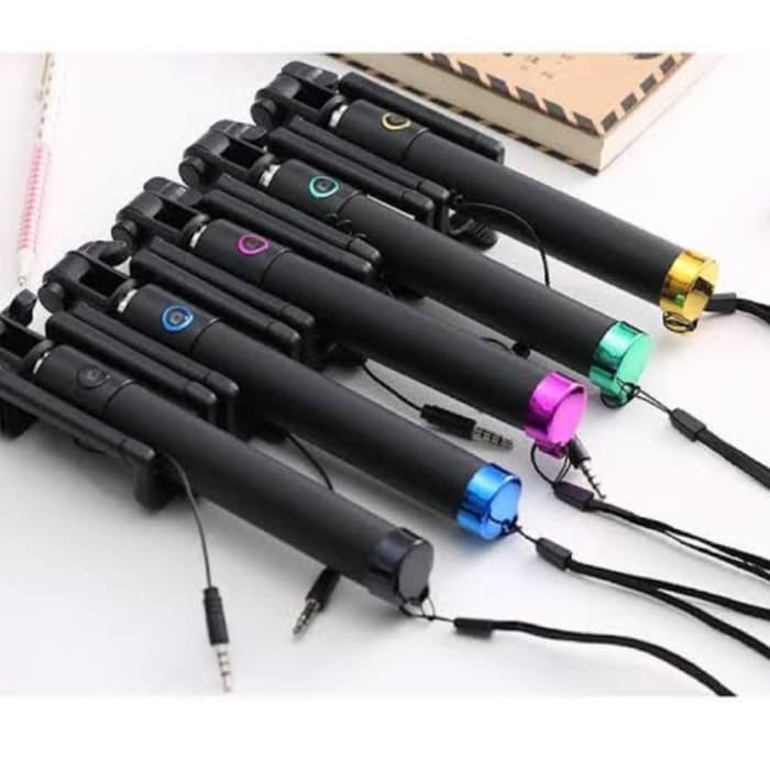 TONGSIS FULL BLACK KABEL SELFIE STICK MONOPOD TOMBOL SELFIE STICK HOLDER LIPAT TONGSIS HITAM