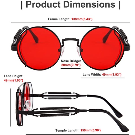 Kacamata Hitam Bentuk Bulat Gaya Retro Klasik Steampunk Untuk Pria Dan Wanita
